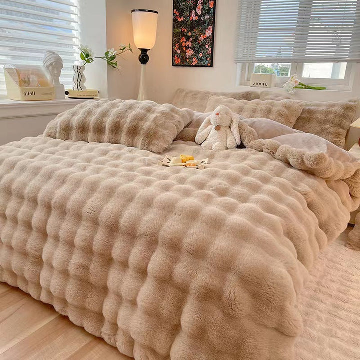 Faux Rabbit Fur Bed Sheet Set With Plush Texture