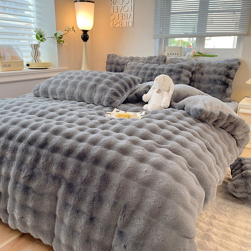 Faux Rabbit Fur Bed Sheet Set With Plush Texture