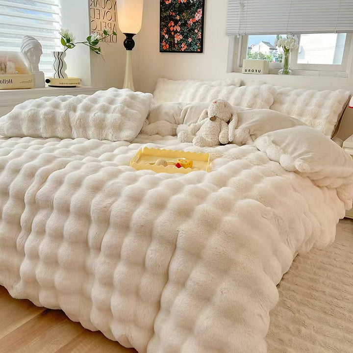 Faux Rabbit Fur Bed Sheet Set With Plush Texture