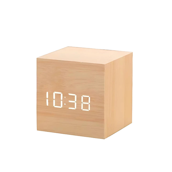 Minimalist Wood Grain LED Alarm Clock With Temperature Display