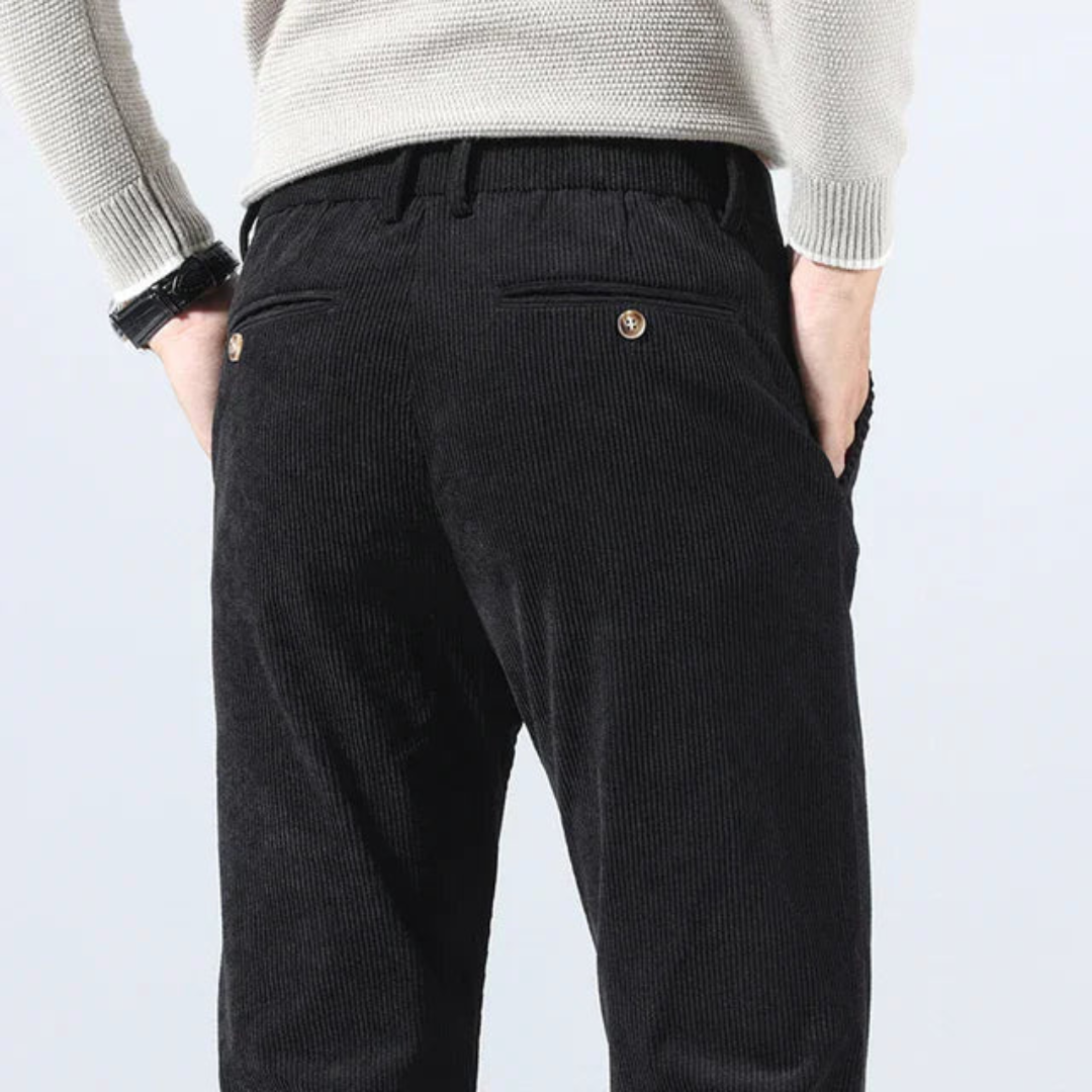 Joshua Ribbed Pleated Corduroy Trousers | Belt Loops Full-Length Corduroy Trousers