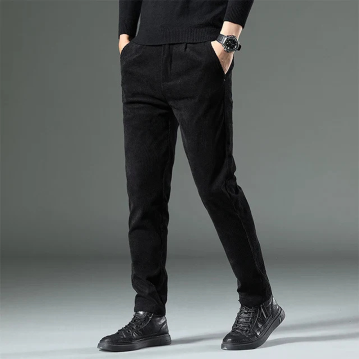 Joshua Ribbed Pleated Corduroy Trousers | Belt Loops Full-Length Corduroy Trousers