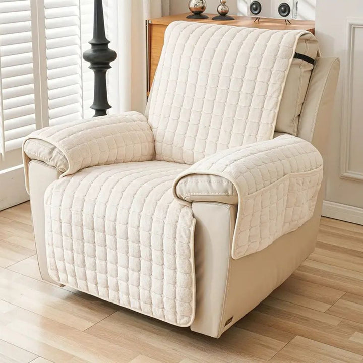Recliner Cover With Plush Grid Texture and Protective Arm Covers