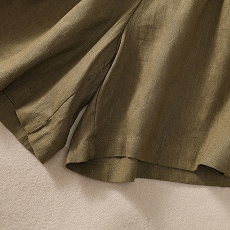 Relaxed Knee-Length Shorts with Contrasting Waistband and Drawstring Closure