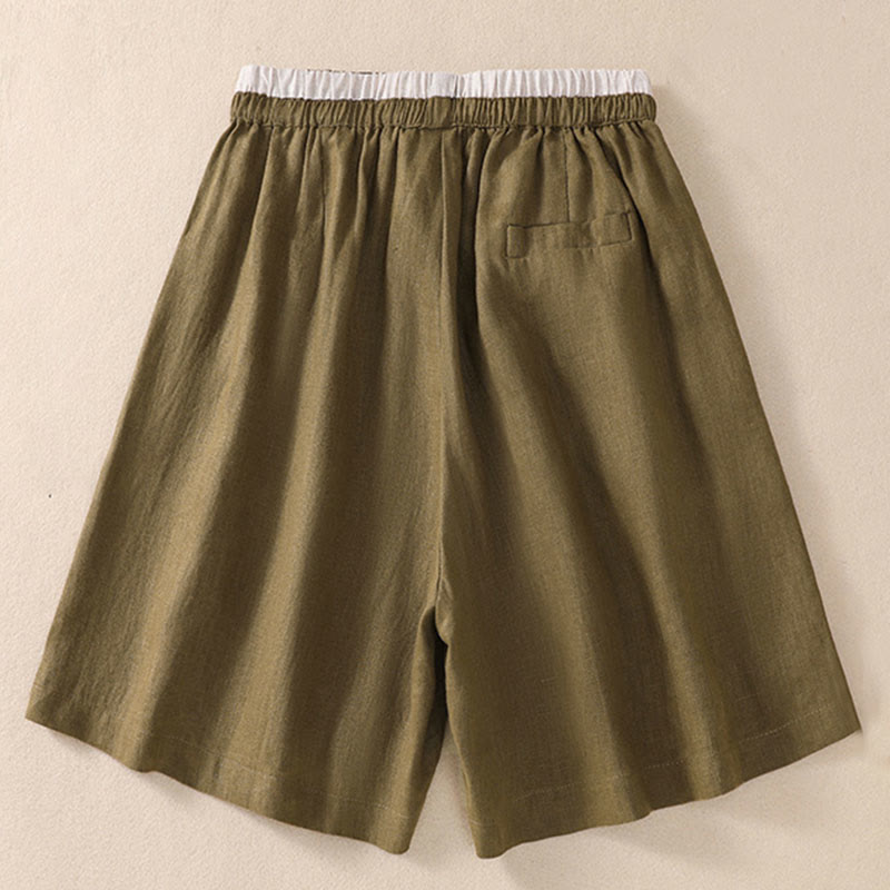 Relaxed Knee-Length Shorts with Contrasting Waistband and Drawstring Closure