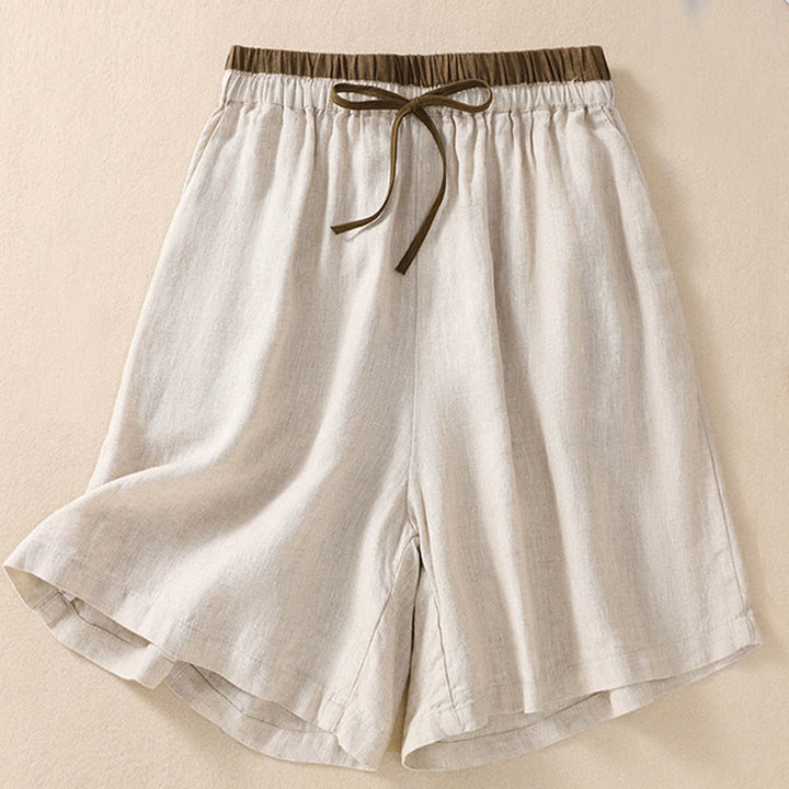 Relaxed Knee-Length Shorts with Contrasting Waistband and Drawstring Closure