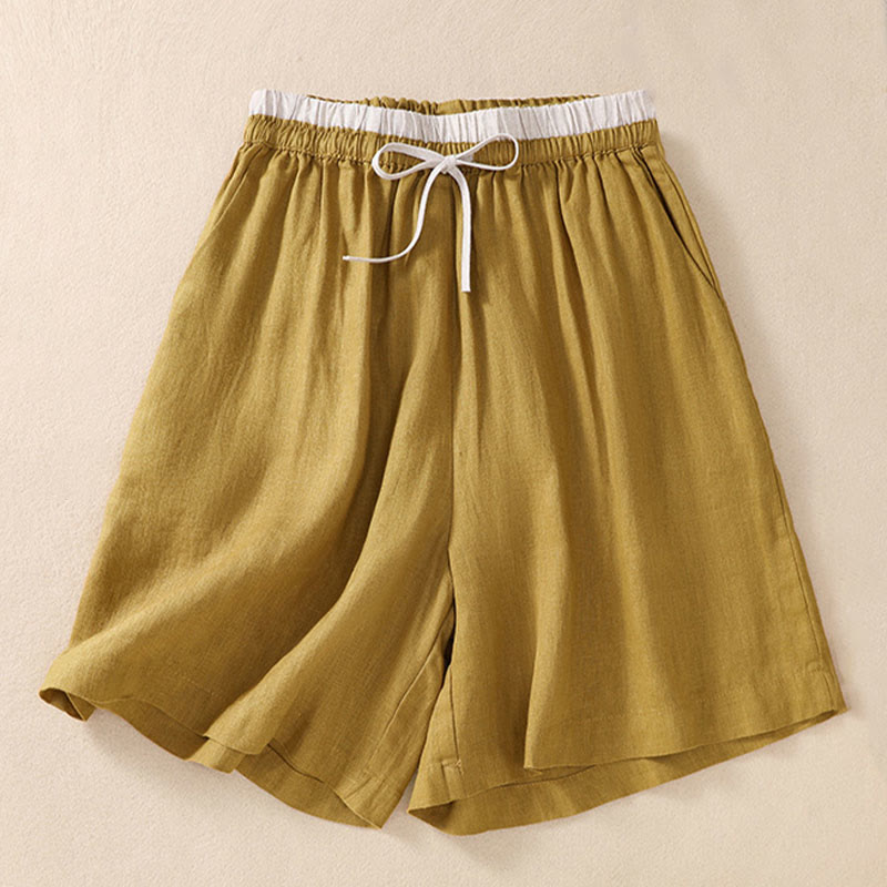 Relaxed Knee-Length Shorts with Contrasting Waistband and Drawstring Closure