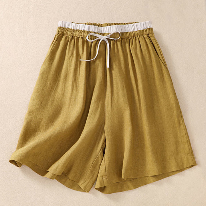 Relaxed Knee-Length Shorts with Contrasting Waistband and Drawstring Closure