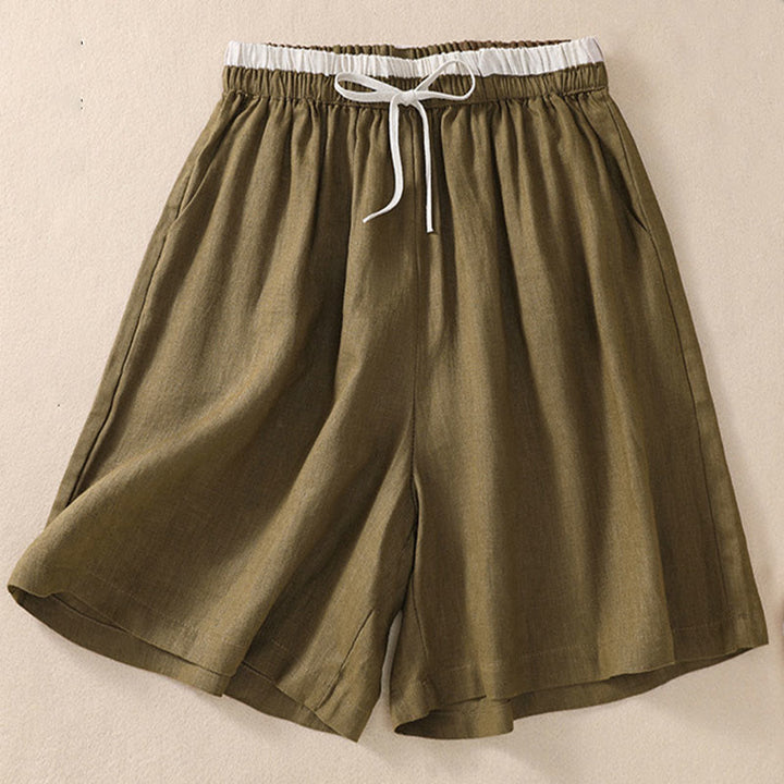 Relaxed Knee-Length Shorts with Contrasting Waistband and Drawstring Closure