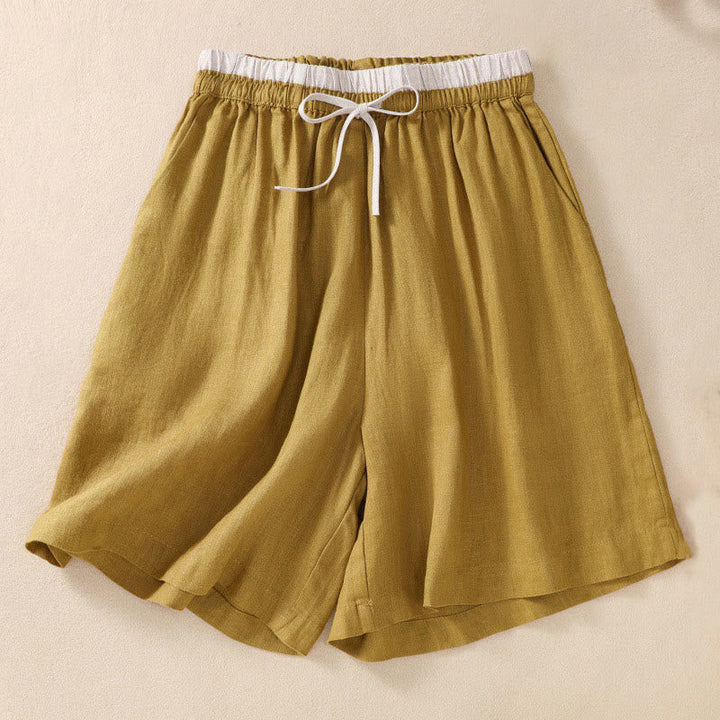 Relaxed Knee-Length Shorts with Contrasting Waistband and Drawstring Closure