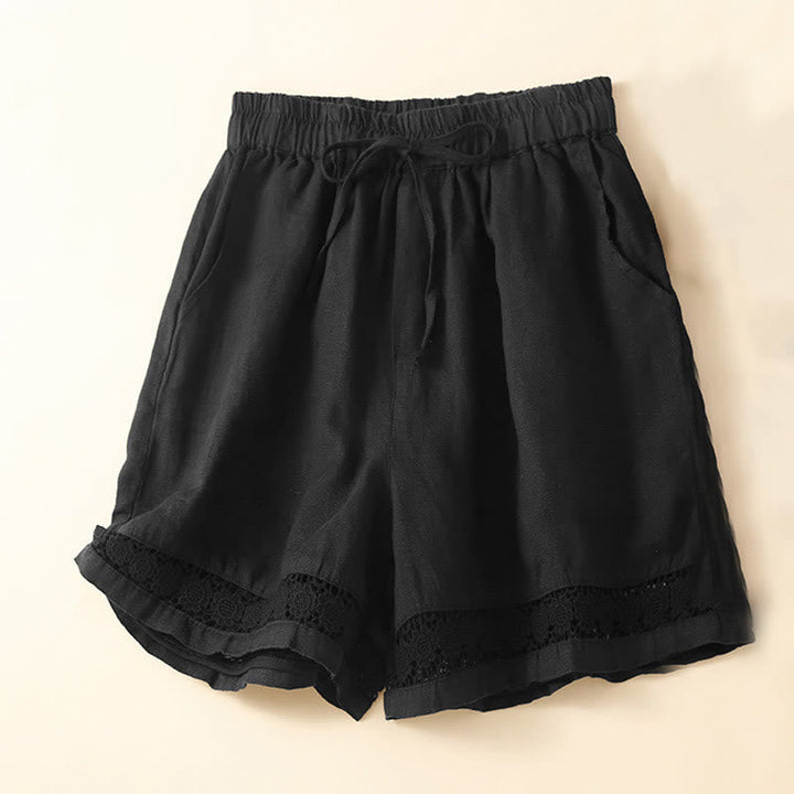 Relaxed Drawstring Shorts with Elegant Lace-Trimmed Hem