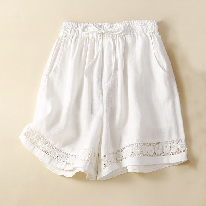Relaxed Drawstring Shorts with Elegant Lace-Trimmed Hem