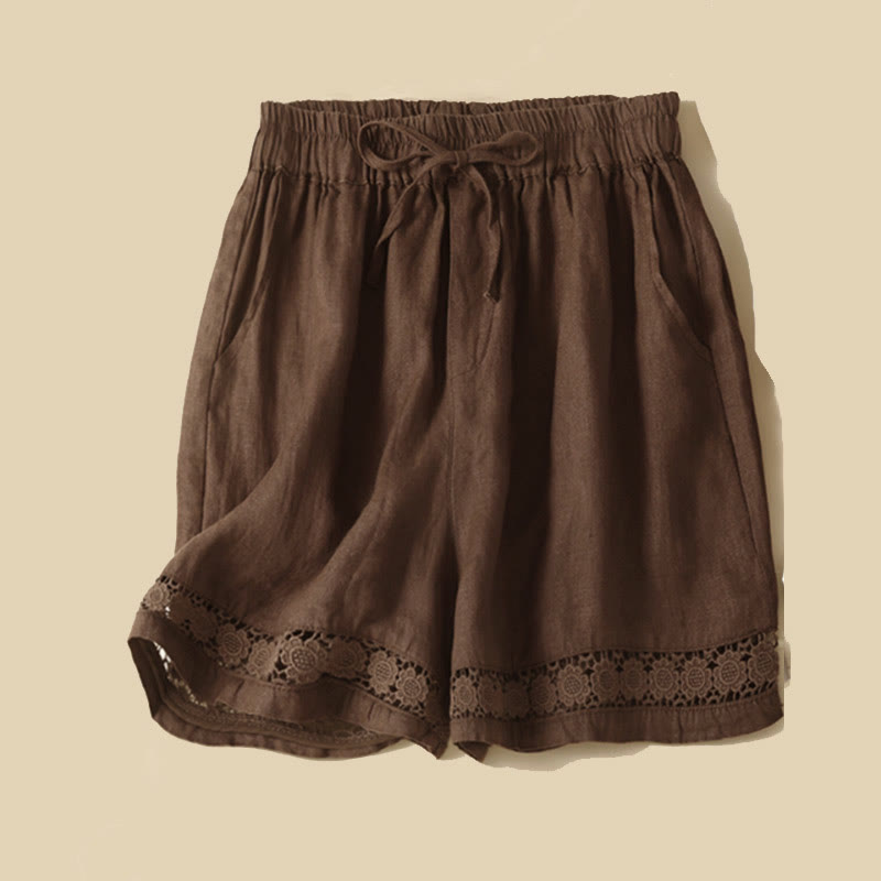 Relaxed Drawstring Shorts with Elegant Lace-Trimmed Hem