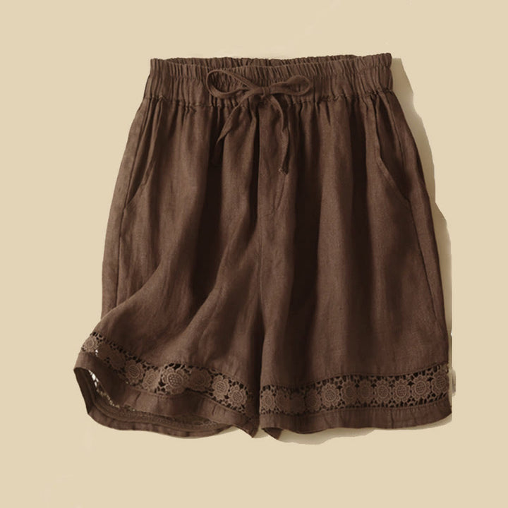 Relaxed Drawstring Shorts with Elegant Lace-Trimmed Hem