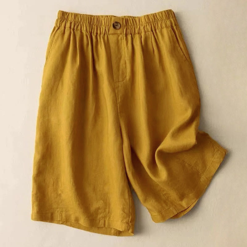 Relaxed Wide-Leg Knee-Length Shorts with Pleated Front