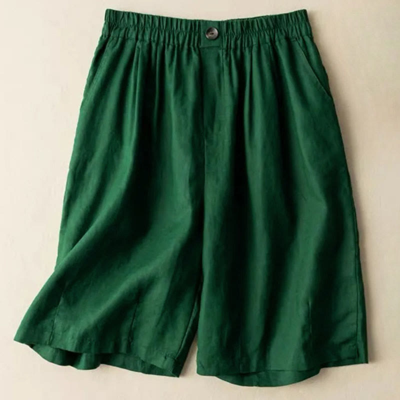 Relaxed Wide-Leg Knee-Length Shorts with Pleated Front
