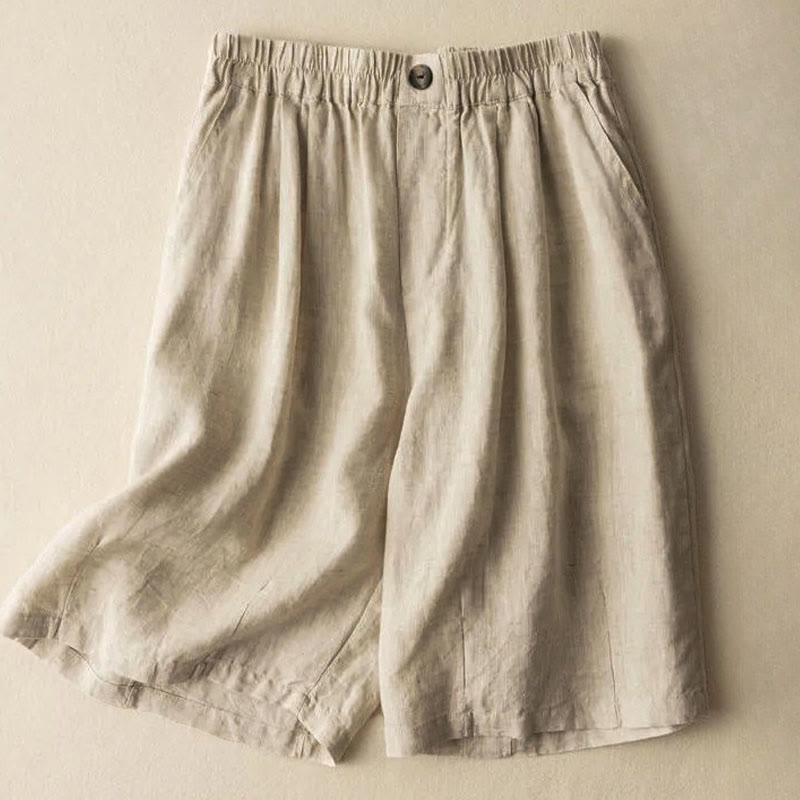 Relaxed Wide-Leg Knee-Length Shorts with Pleated Front