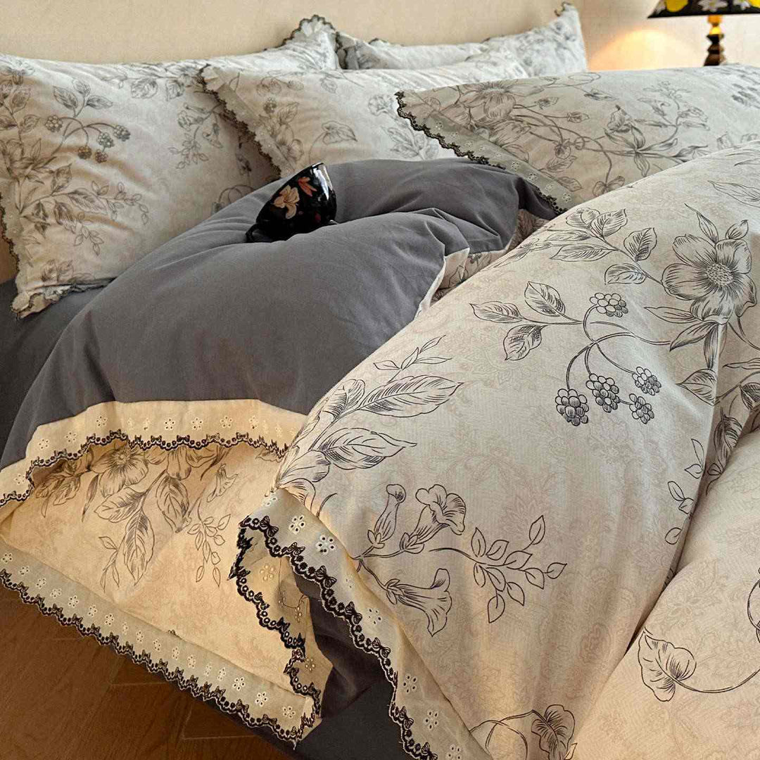 Classic Floral Lace Cotton Bedding Set