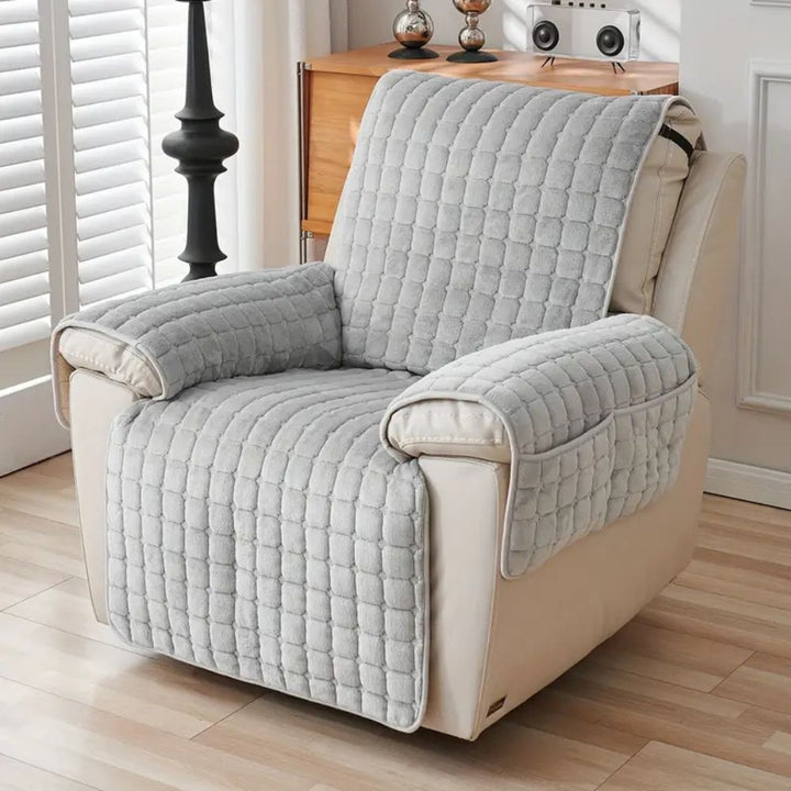 Recliner Cover With Plush Grid Texture and Protective Arm Covers