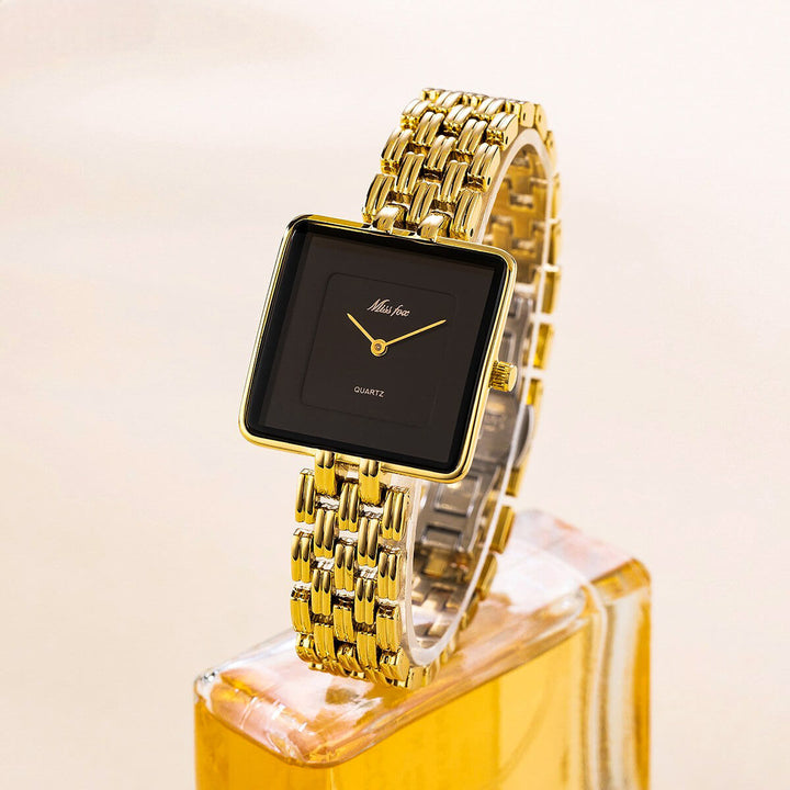 Square Dial Gold Tone Bracelet Watch with Refined Minimalist Design