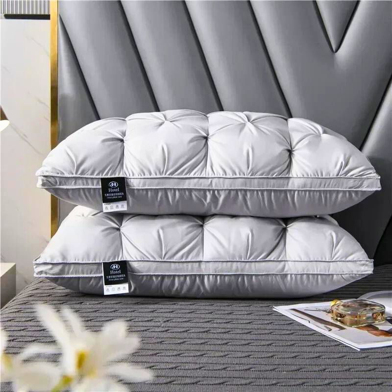 Contemporary Quilted Goose Down Pillow With Silk-Like Fabric
