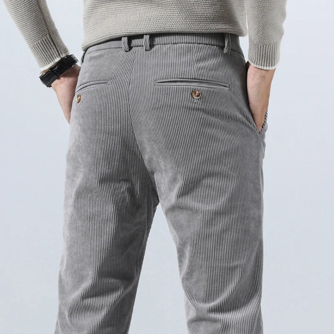 Joshua Ribbed Pleated Corduroy Trousers | Belt Loops Full-Length Corduroy Trousers