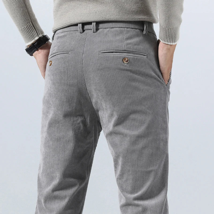Joshua Ribbed Pleated Corduroy Trousers | Belt Loops Full-Length Corduroy Trousers