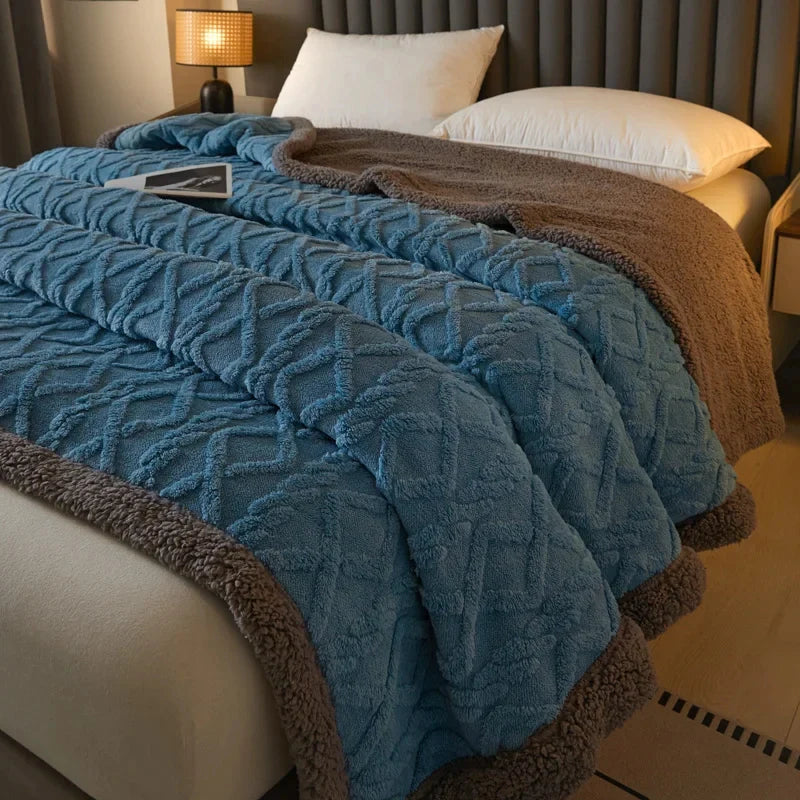 Cable Knit Sherpa Throw Blanket with Cozy Sherpa Lining