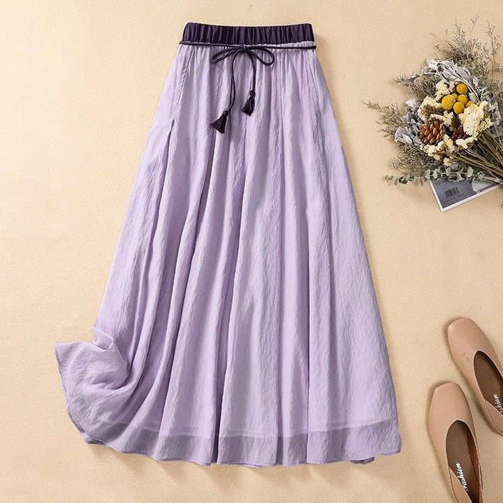A-Line Maxi Skirt with Textured Waist and Tassel Detail