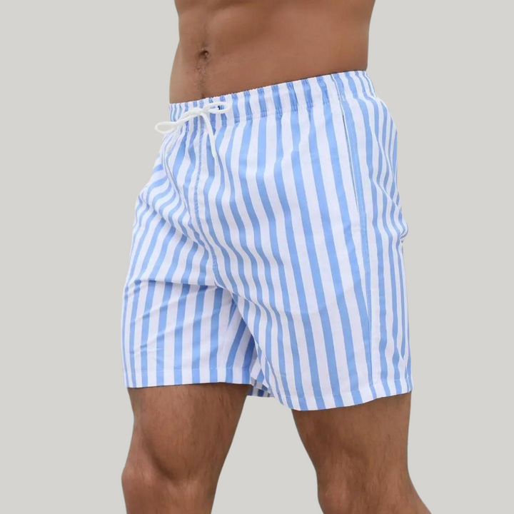 Jean-Paul Elevated Vertical Stripe Mid-Thigh Relaxed Swimwear Shorts