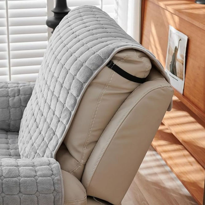 Recliner Cover With Plush Grid Texture and Protective Arm Covers