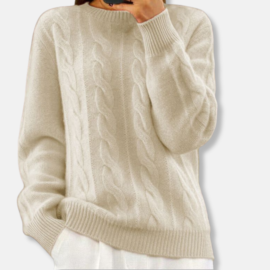 Isla Relaxed Fit Cable Knit Sweater – Crewneck Long Sleeve Design