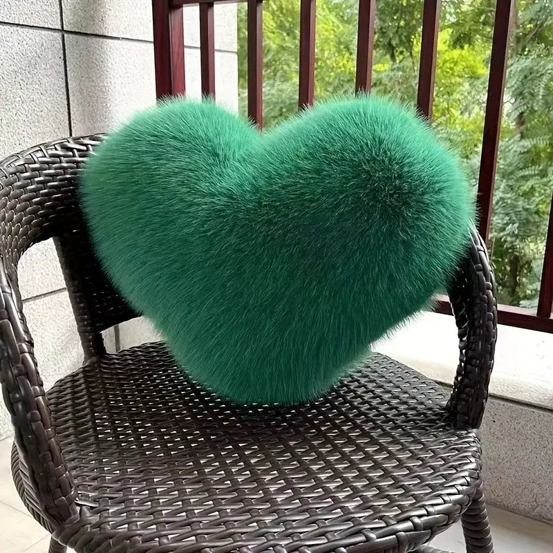 Contemporary Faux Fur Heart Throw Pillow