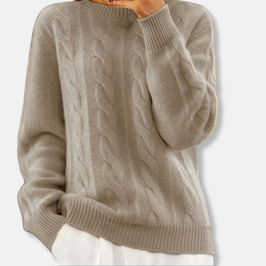 Isla Relaxed Fit Cable Knit Sweater – Crewneck Long Sleeve Design