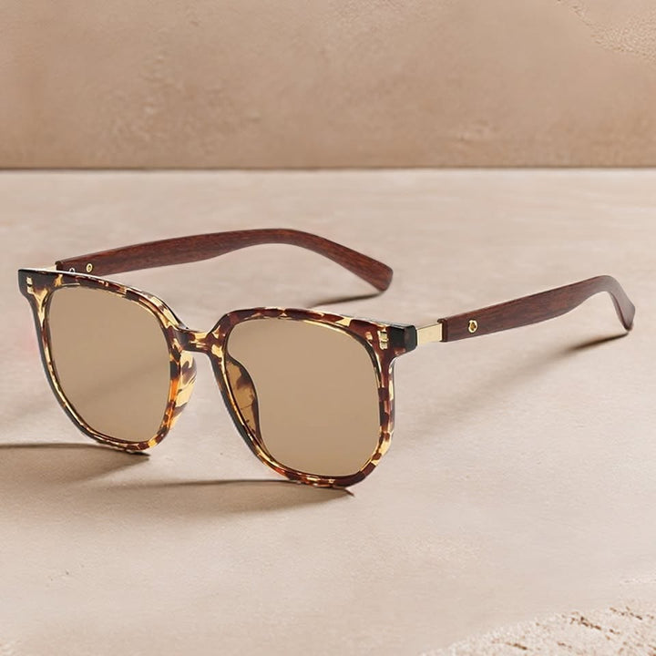 Lena Hart Classic Square Sunglasses with Wooden Arms