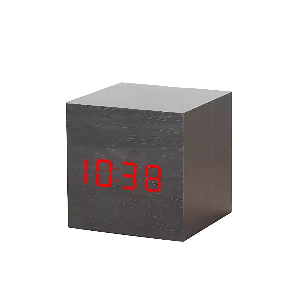 Minimalist Wood Grain LED Alarm Clock With Temperature Display