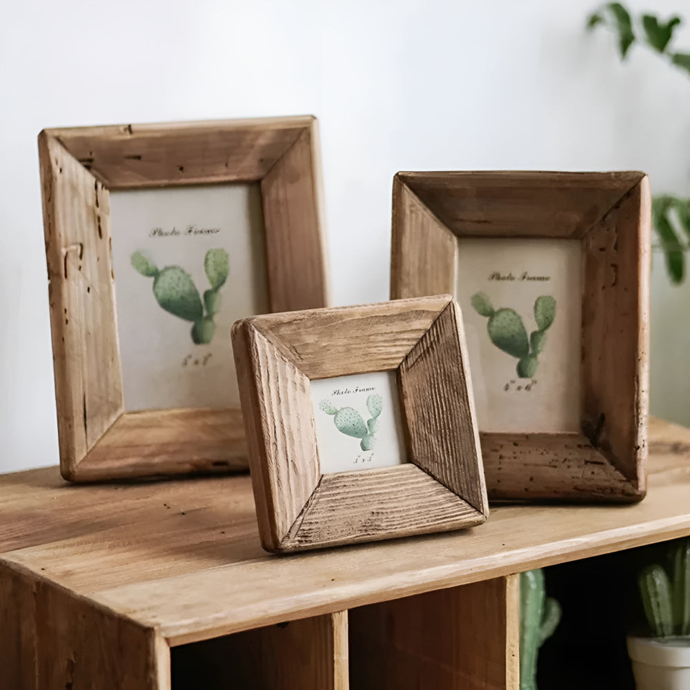 Rustic Wood Photo Frame With Distressed Texture