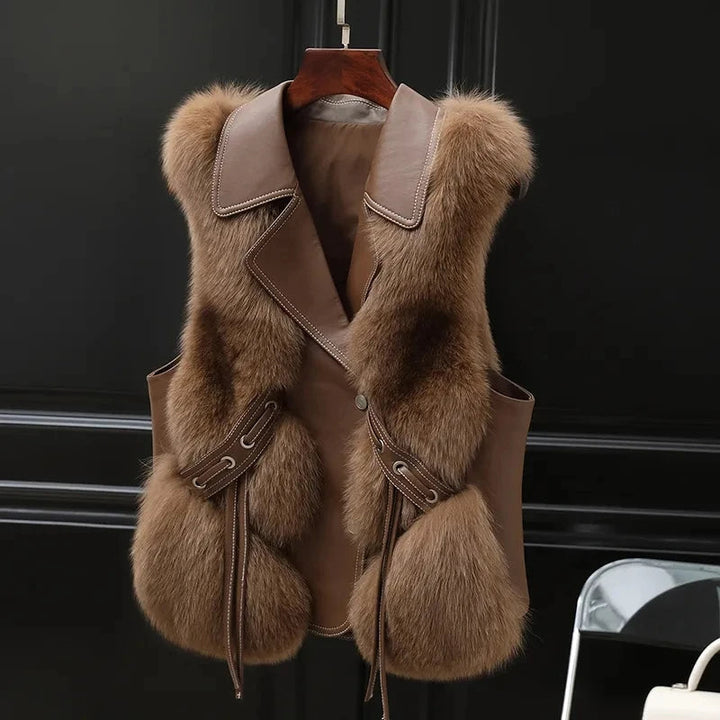 Isla Regular Fit Gilet | Collared Fur Trim Tie-Side Gilet