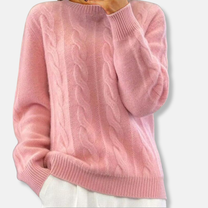 Isla Relaxed Fit Cable Knit Sweater – Crewneck Long Sleeve Design