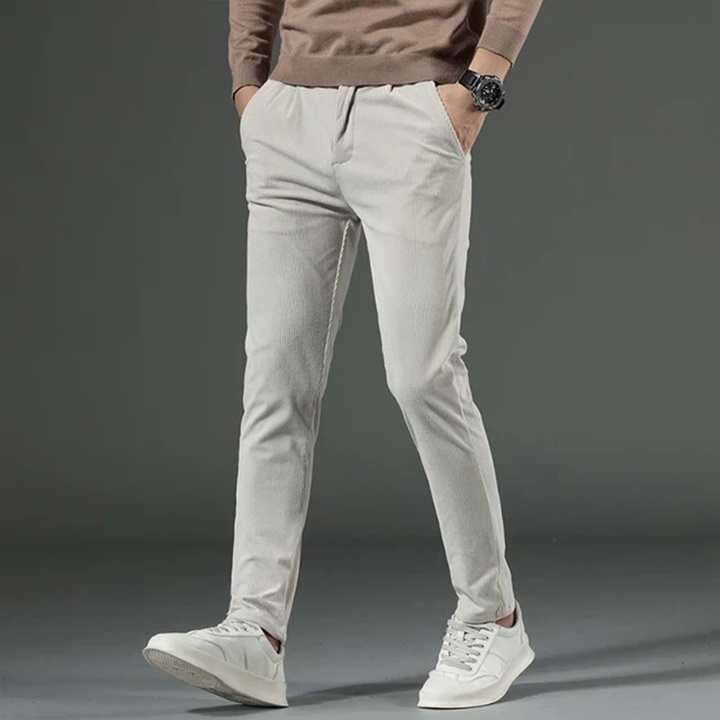 Joshua Ribbed Pleated Corduroy Trousers | Belt Loops Full-Length Corduroy Trousers