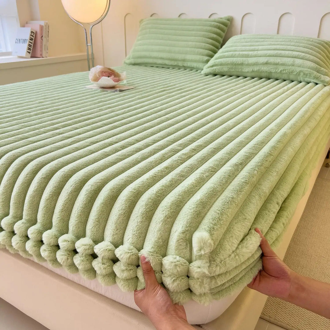 Velvet Ribbed Fitted Bed Sheet with Elastic Edges