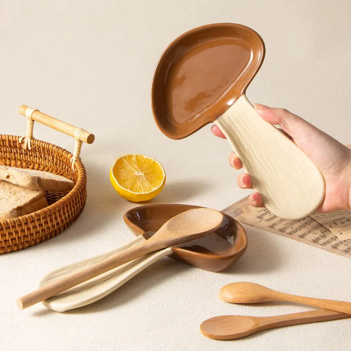 Ceramic Mushroom Spoon Rest With Glossy Finish