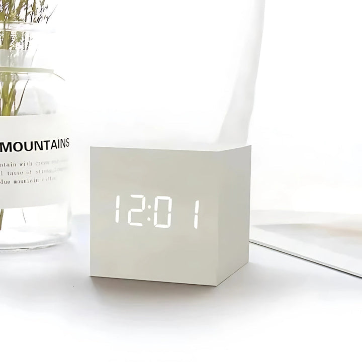 Minimalist Wood Grain LED Alarm Clock With Temperature Display