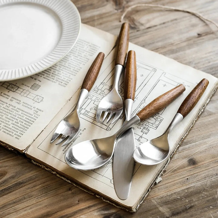 Japanese Wood Handle Flatware Set