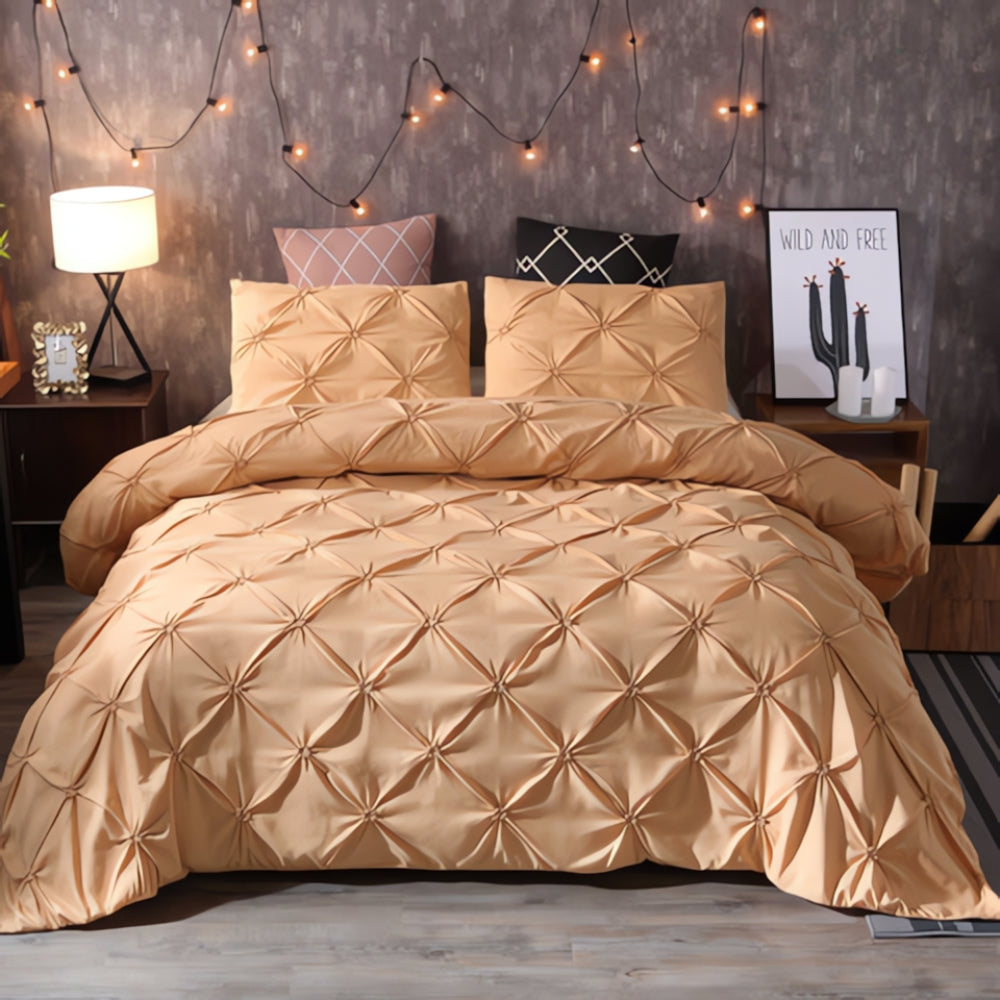 Contemporary Pinch Pleat Duvet Cover Set With Soft Cotton Texture