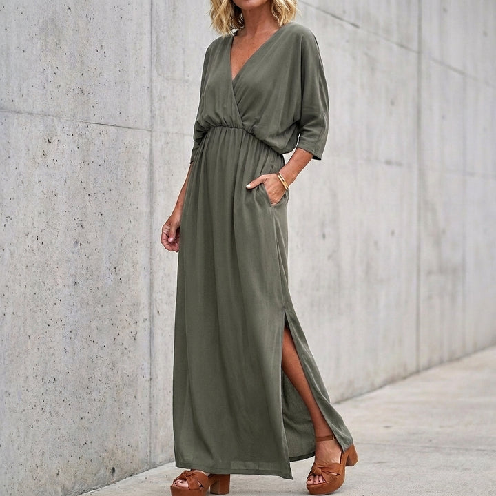Knit Maxi Dress with Surplice Neck and Relaxed Silhouette