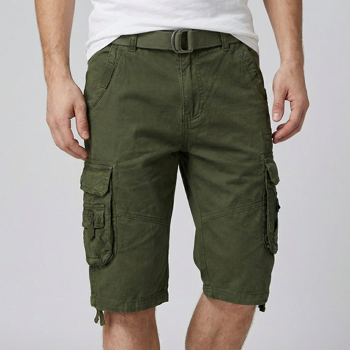 Relaxed Cargo Shorts with Adjustable Belt and Multi-Pocket Detail