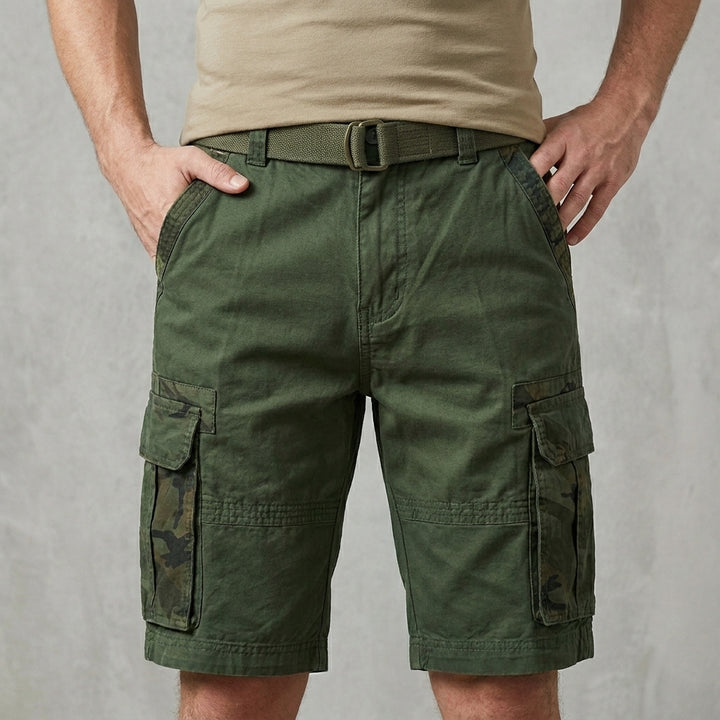 Relaxed Fit Cotton Cargo Shorts with Camouflage Detailing