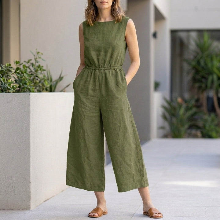 Sleeveless Wide-Leg Jumpsuit with Elastic Waist and Pockets