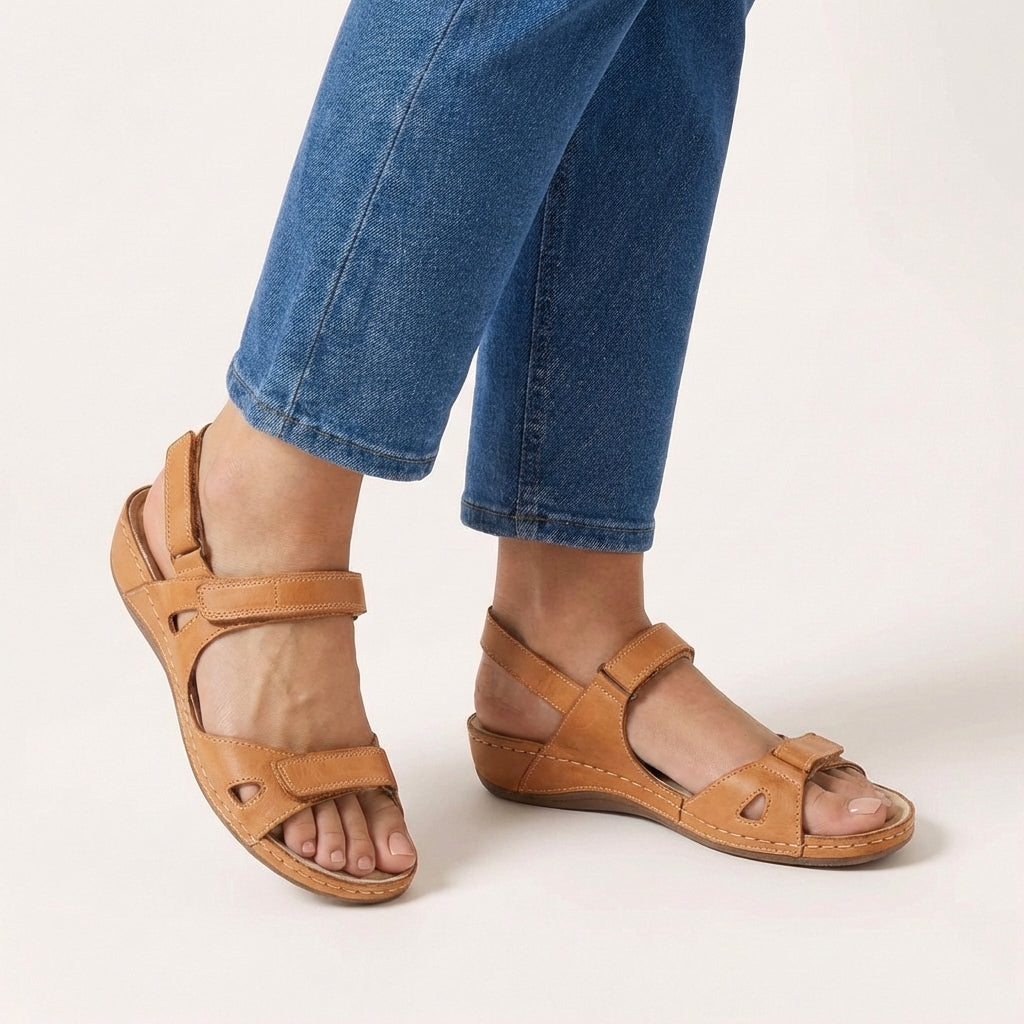 Elevated Orthopedic Leather-Like Sandals with Adjustable Straps and Supportive Sole